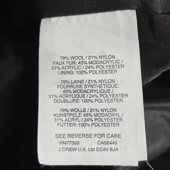 J Crew Chateau Black Wool Stadium Cloth Parka Fur Hood Coat‎ - Picture 15 of 16